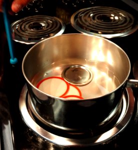 Heating the canning lids photo