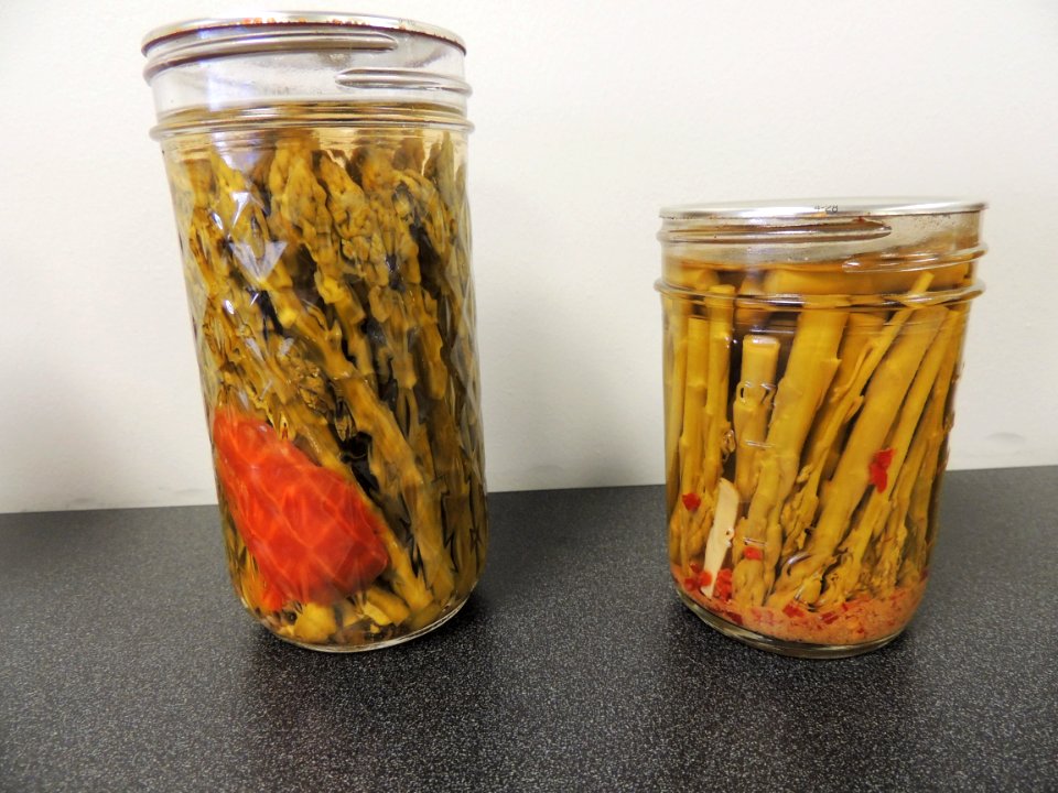 Two pickled asparagus products