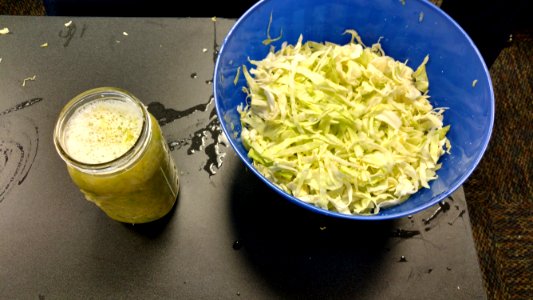 Shredded cabbage and filled mason jar