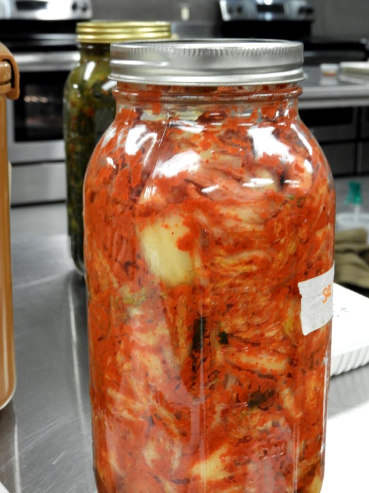Kimchi fermenting in 2 quart jar