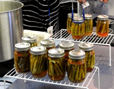 Removing processed pickled asparagus from the canner photo