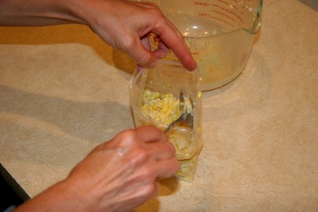 Spooning kernels into freezer bag photo