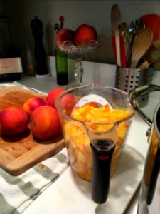 Four cups of peaches sliced into small pieces photo