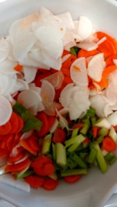 Sliced vegetables for kimchi