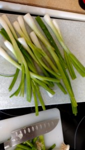Preparing scallions for kimchi (2)