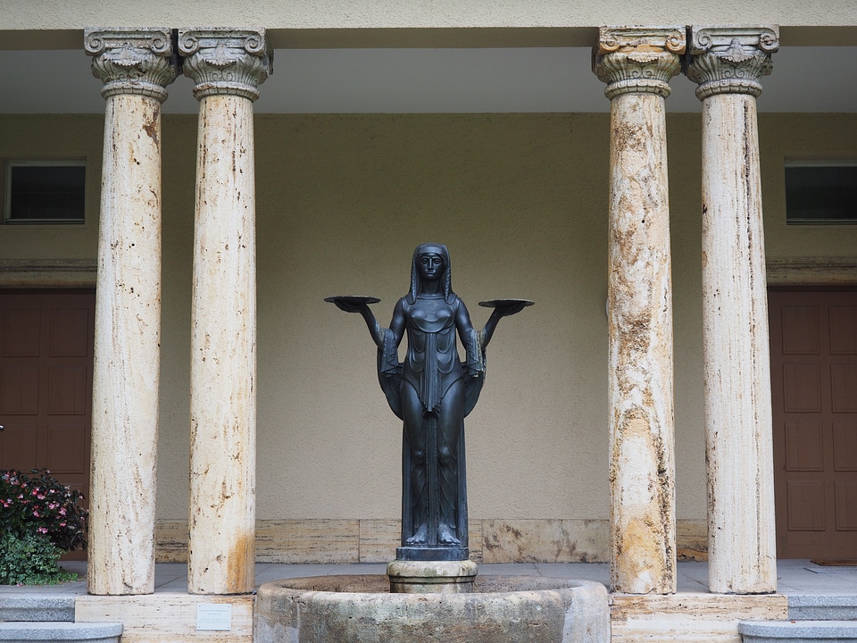Woodland cemetery fountain virgin with the tears cups