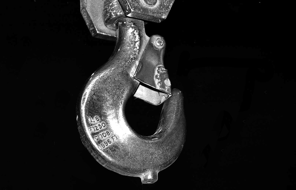 Black and white hook crane