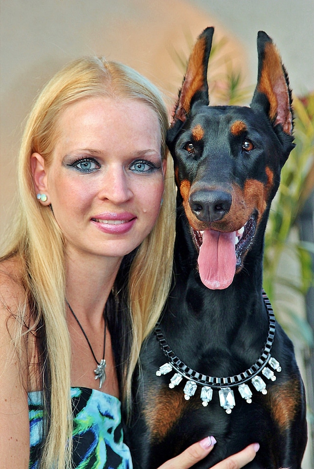 Woman pets dogs