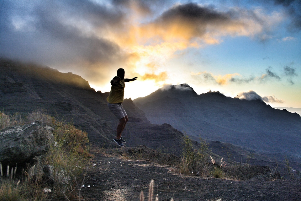 Happy silhouette mountains
