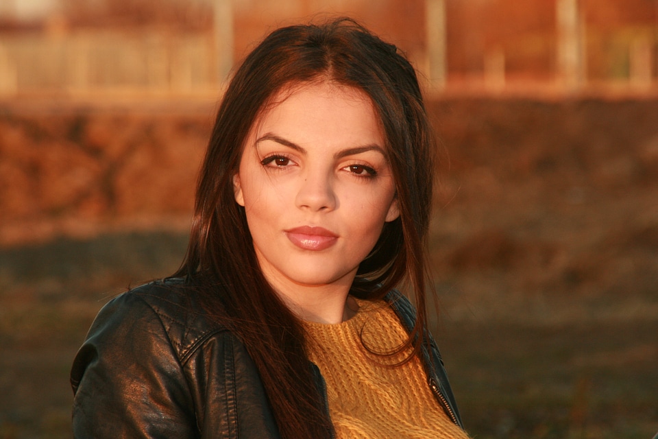 Black hair leather jacket beauty
