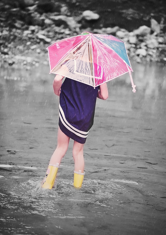 Girl rubber boots umbrella