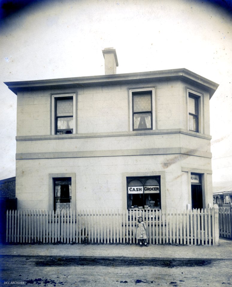 Mrs Munro's Grocery Shop 1913, corner of Atkinson and Melbourne Street, South Dunedin