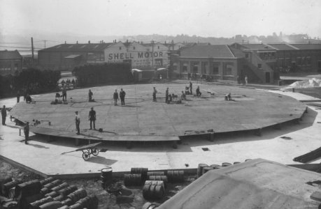 Gasholder at Dunedin Gasworks being constructed, 1927