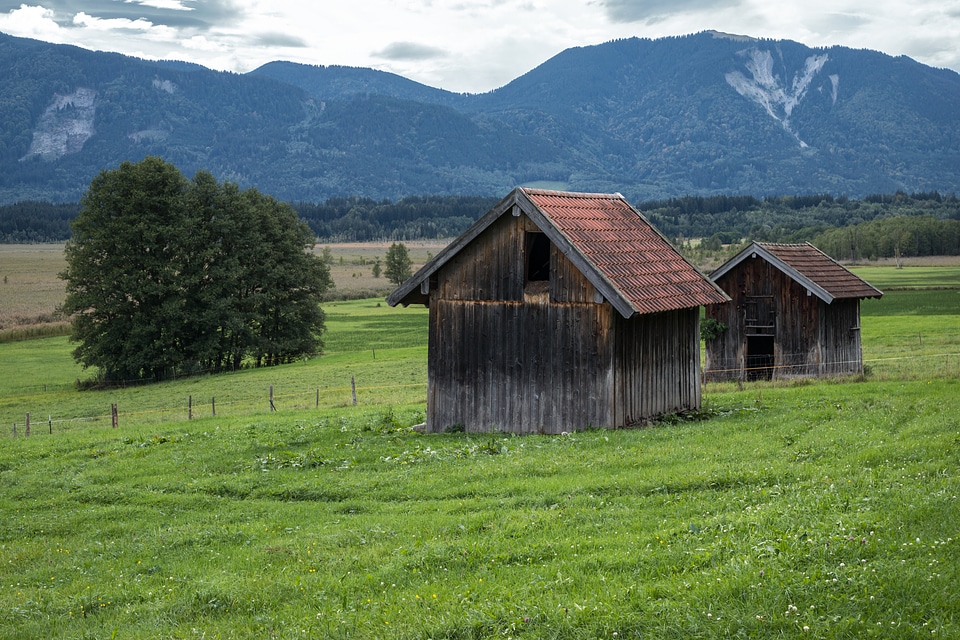 Log cabin meadow mountains