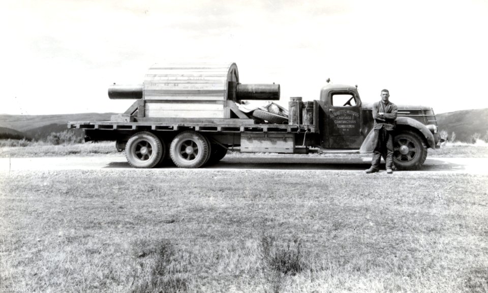 Burnetts Motors Cartage Contractors Truck with equipment for Waipori Power Stations