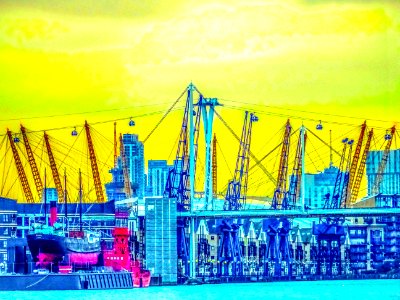 The Millennium Dome. The London Cable Car. Docklands Bridge. A Lightship. A ship. Buildings. The more you look the more you see!