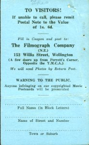 Filmograph Company advertisement, Wellington, c1930
