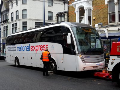 Ten photos of National Express Coach that hit granite pillars in High Street Maidstone. It was only a matter of time.