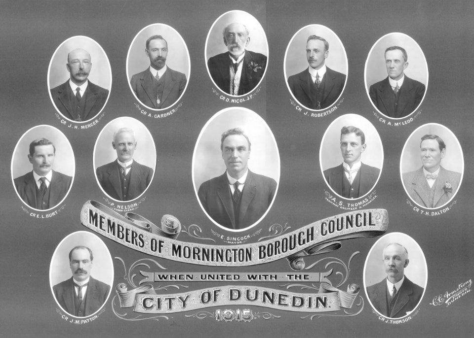 Members of the Mornington Borough Council when united with City of Dunedin 1915
