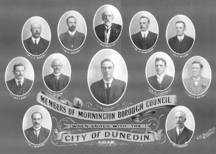 Members of the Mornington Borough Council when united with City of Dunedin 1915