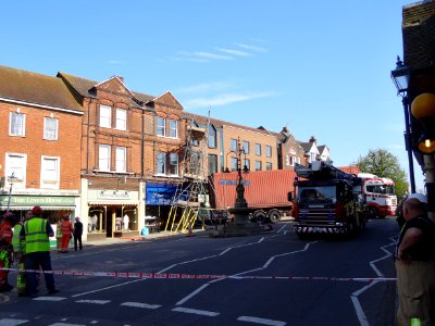 HIGH STREET SEVENOAKS KENT SCAFFOLDING HIT BY HGV