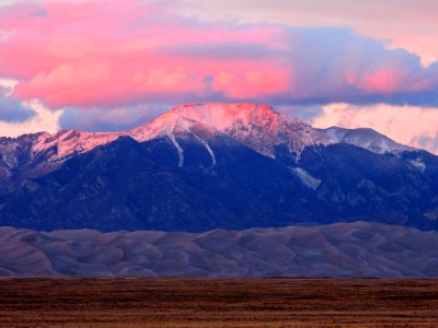 Alpenglow, Mount Herard Above Dunes