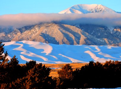 Snow-Covered Dunes and Mount Herard