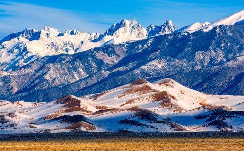 Snowy Star Dune and Crestone Peaks