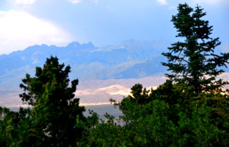 View of Dunes and Crestone Peaks from Zapata Falls
