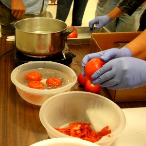 Removing skins from tomatoes for canning
