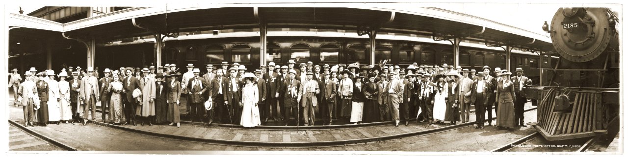 Group (Elks club?) at King Street Station in Seattle c.1912