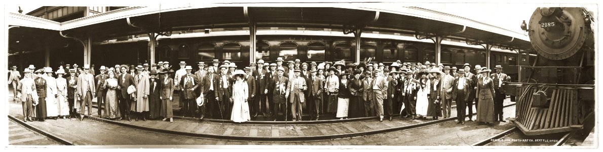 Group (Elks club?) at King Street Station in Seattle c.1912 photo