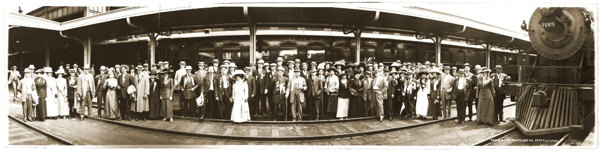 Group (Elks club?) at King Street Station in Seattle c.1912