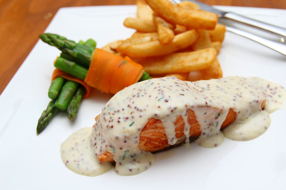 Salmon seeded mustard dinner