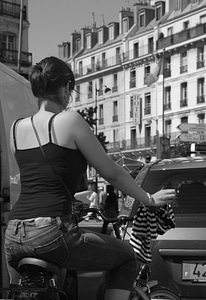 Paris person black and white photo