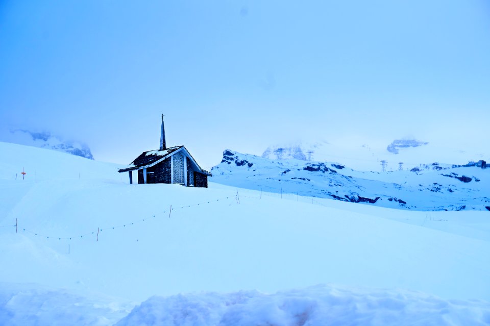 Winter landscape with church