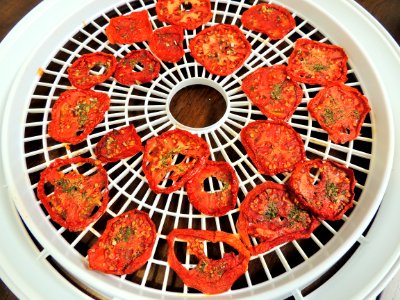 Tray of dried tomatoes