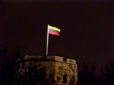 Lithuanian flag proudly flying over Gediminas' tower