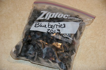 Labeled frozen blueberry bag