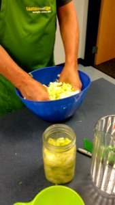 Mixing the cabbage for sauerkraut