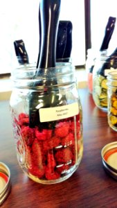 Sampling dried raspberries photo