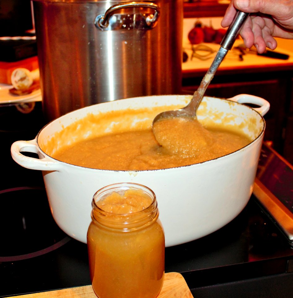 Hot applesauce ready to be canned