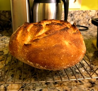 Sourdough bread on cooling rack