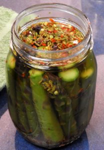 Pickled asparagus jar with proper headspace photo