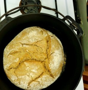 Sourdough bread baked in cast iron dutch oven