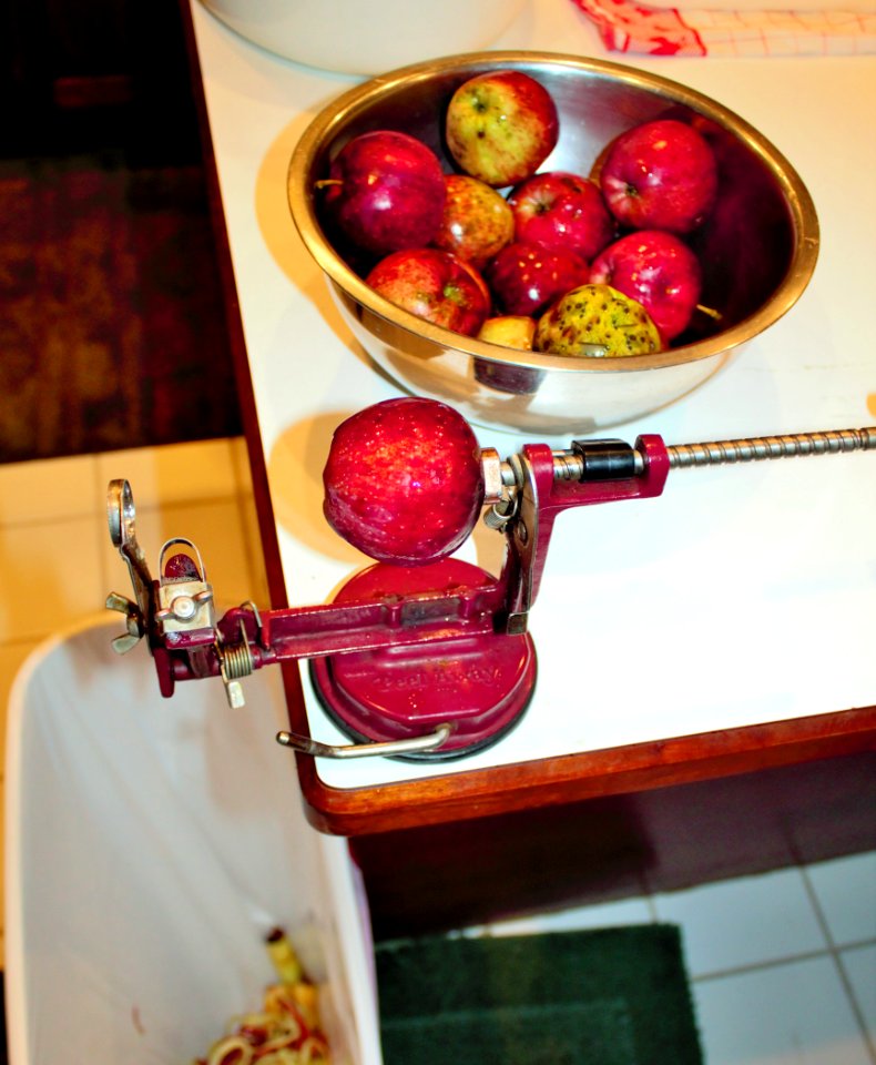 Apple peeler attached to counter