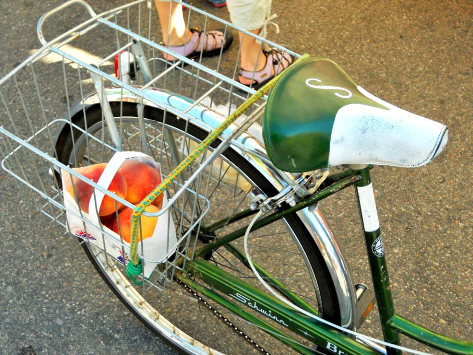 Peaches in bike basket