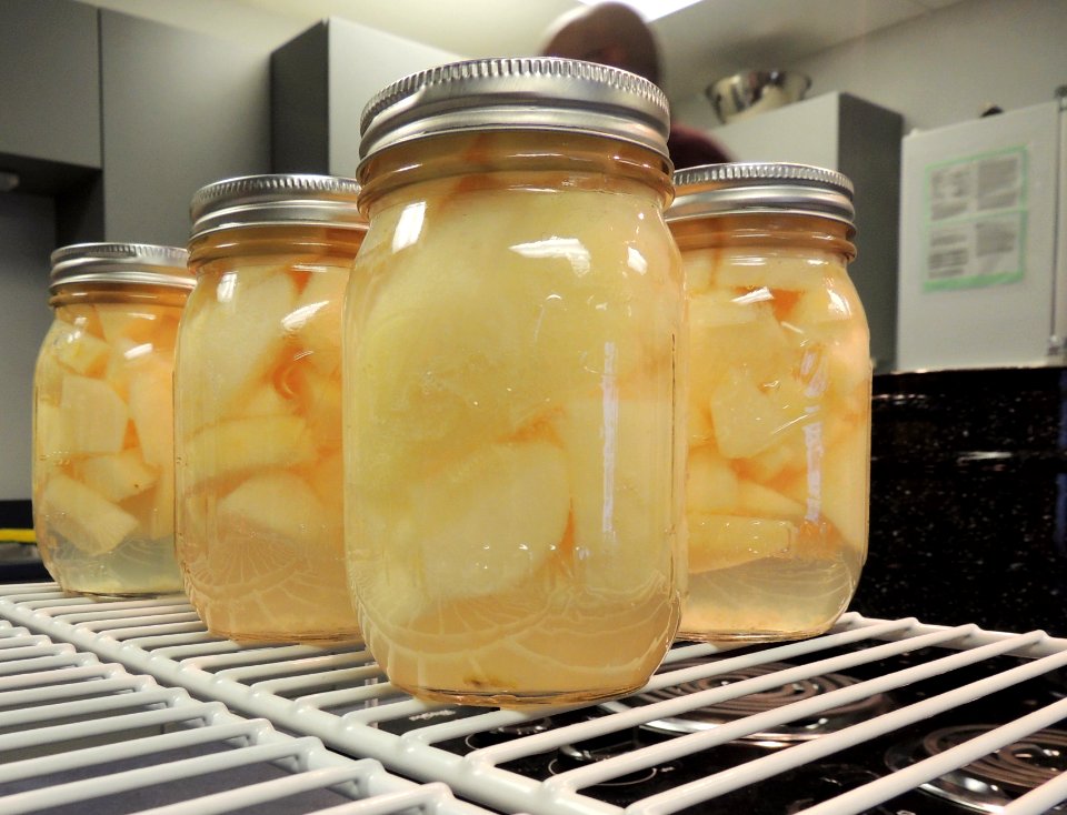 Canned pears in mason jars