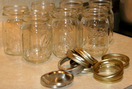 Mason jars with lids and rings photo