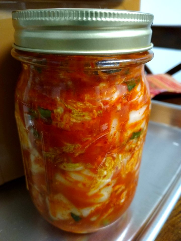 Kimchi in jar ready for refrigerator storage